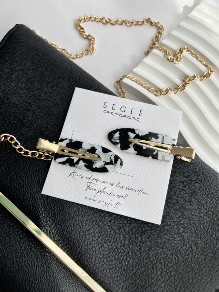 Makiažo plaukų segtukai "Balta juoda" - Image 2