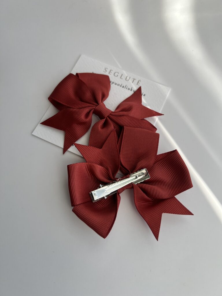 Plaukų segtukai mergaitėms "Burgundiški kaspinai" - Image 2