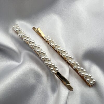 Metaliniai plaukų segtukai dekoruoti netikrais perlais