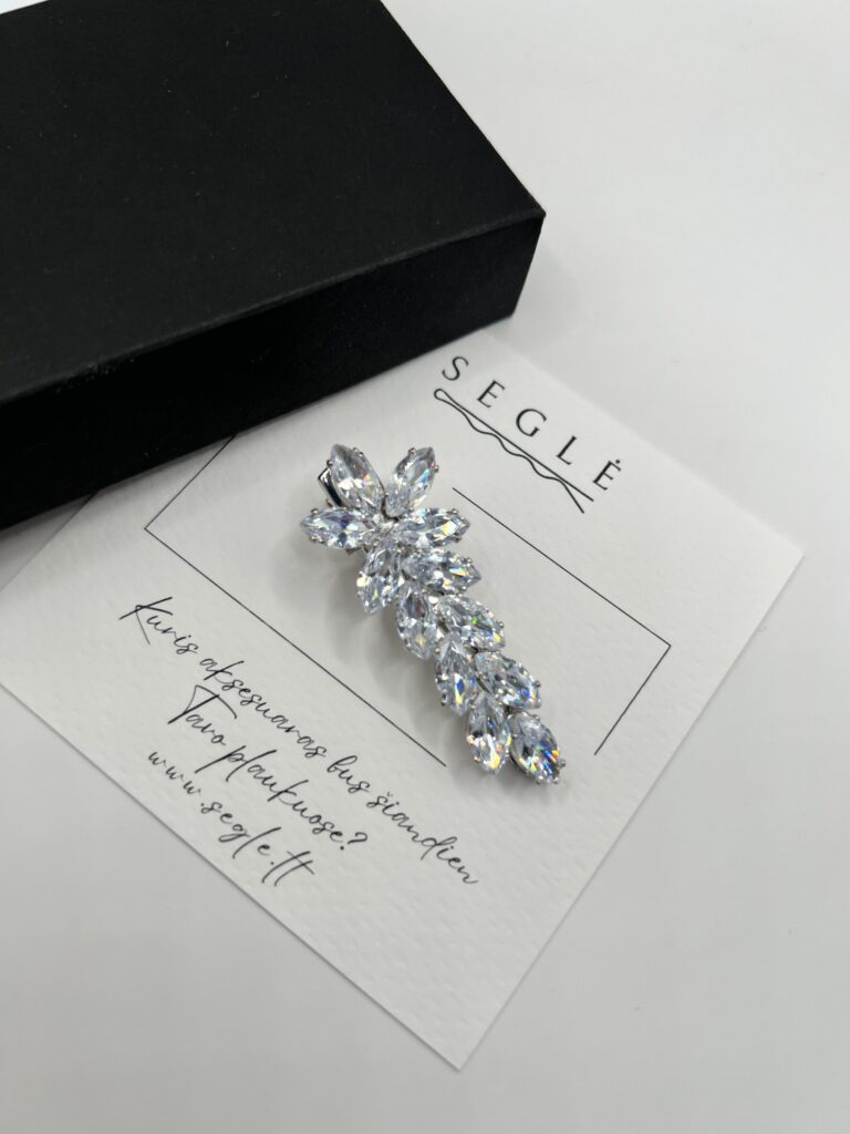 Plaukų segtukas su cirkoniais "Balta spindinti gėlė" - Image 4