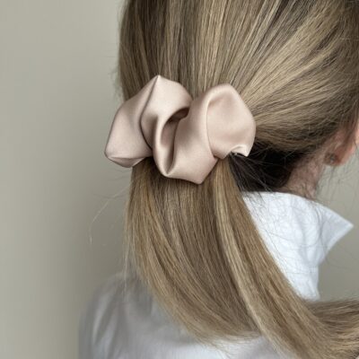 Susegti visi plaukai su pudros spalvos plaukų segtuku