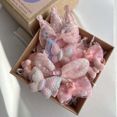 Rausvų plaukų aksesuarų rinkinys mergaitėms