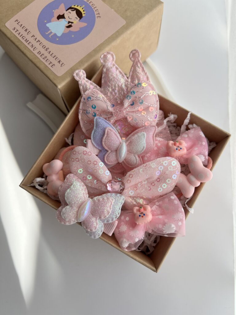 Rausvų plaukų aksesuarų rinkinys mergaitėms