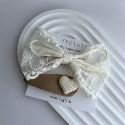 Kreminės spalvos plaukų segtukas kaspinas mergaitėms