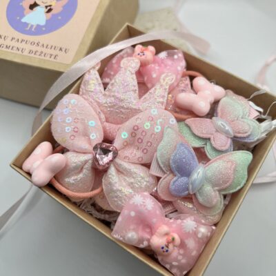 Rausvų plaukų aksesuarų rinkinys mergaitėms