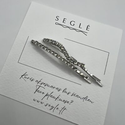 Metaliniai sidabro spalvos plaukų segtukai dekoruoti blizgančiais akmenukais