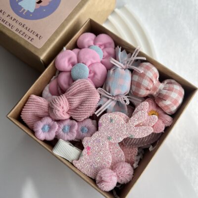 Rausvų plaukų aksesuarų dovanų rinkinys mergaitėms