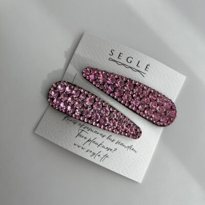 Rausvais akmenukais dekoruoti plaukų segtukai