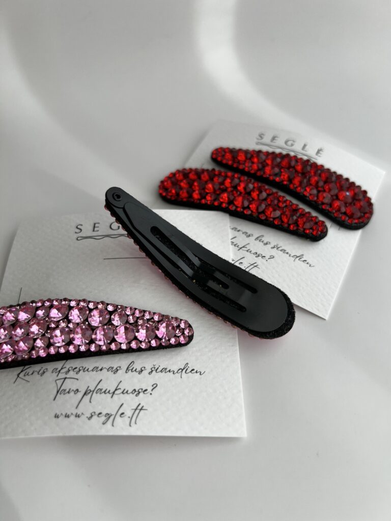 Spalvotais akmenukais dekoruoti plaukų segtukai - Image 2