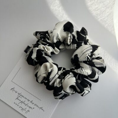 Šilkinė plaukų gumytė juodos ir baltai kreminės spalvos