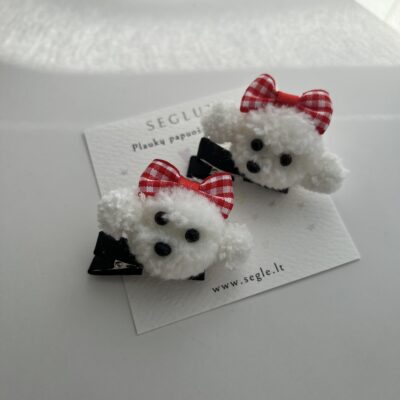 Plaukų segtukai mergaitėms su baltais šuniukais