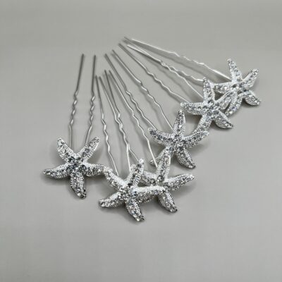 Metaliniai sidabro spalvos plaukų smeigtukai kuodui su žvaigždėmis
