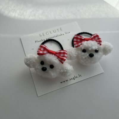 Plaukų gumytės mergaitėms su baltomis šuniukų galvytėmis