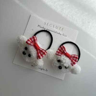 plaukų gumytės mergaitėms su baltomis šuniukų galvytėmis