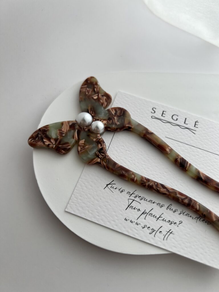 Smeigtukas plaukams DRUGELIS su rusvais ornamentais - Image 3